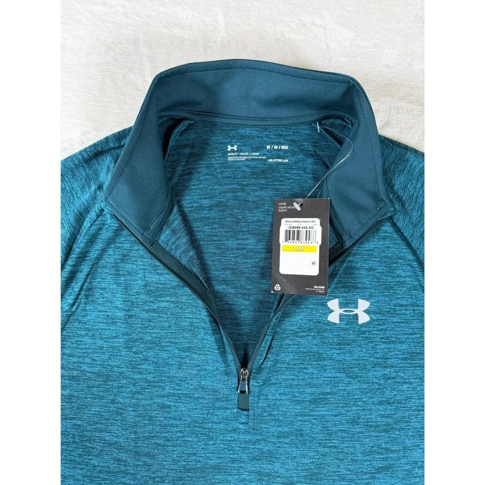 Under Armour HeatGear Tech 1/4 Zip Pullover Polyester Teal Mens M